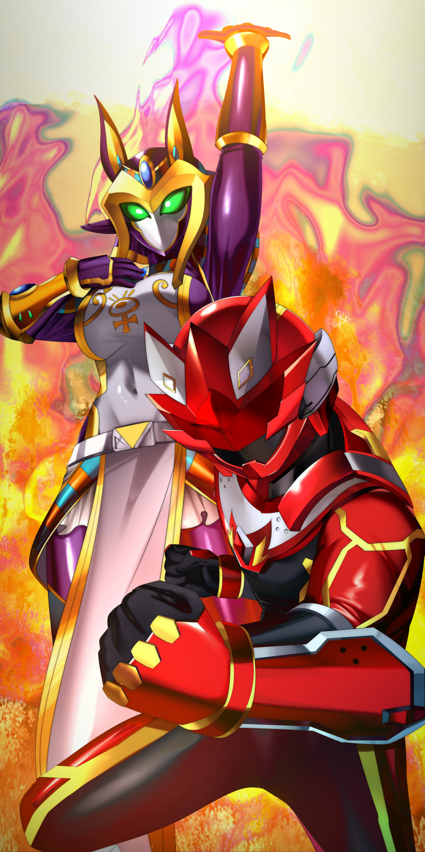 1boy, 1girl, absurdres, amen_(isekai_red), animal_ear_helmet, animal_helmet, asagaki_togo, black_bodysuit