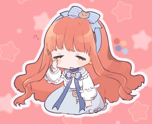 1girl, =_=, baby_blue, blue_bow, blue_bowtie, blue_skirt, bow, bowtie