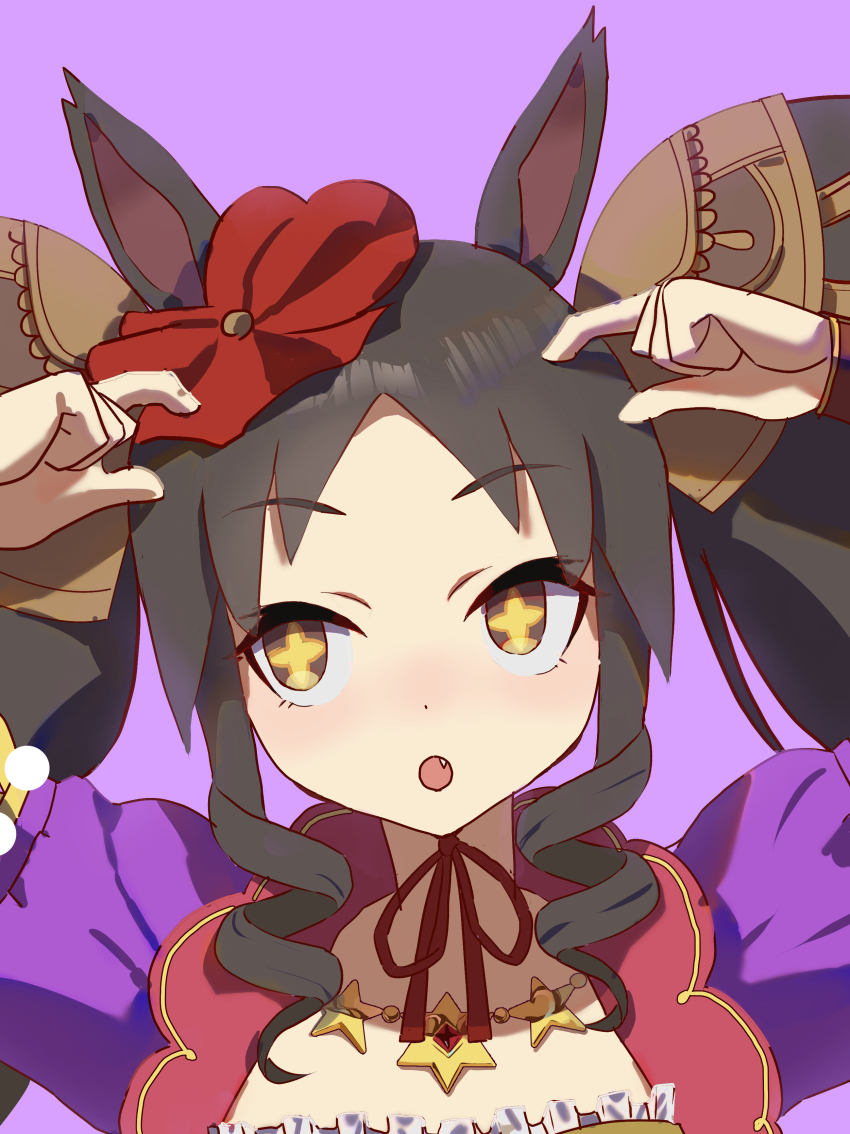 +_+, 1girl, absurdres, animal_ears, black_hair, blush, commentary_request, dress