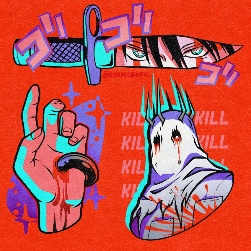 2boys, blood, blood_on_face, chota, commentary, csmbtc, dokuga, dorohedoro