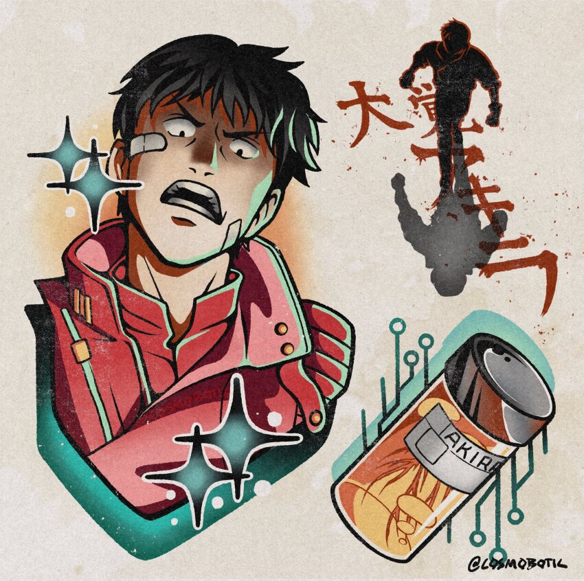 1boy, akira_(manga), bandage_on_face, bandages, black_hair, commentary, csmbtc, english_commentary