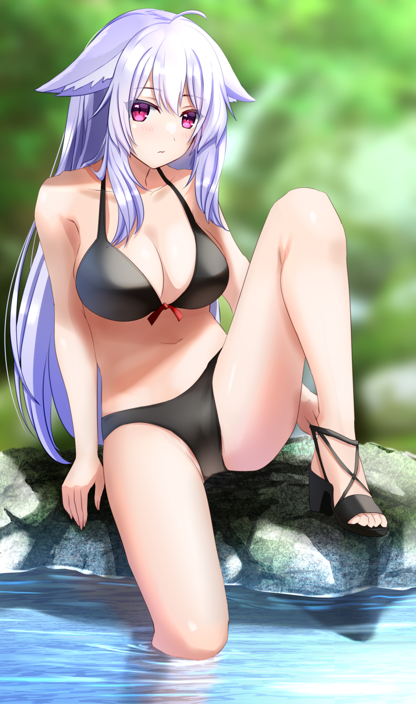 1girl, absurdres, ahoge, animal_ear_fluff, animal_ears, bare_arms, bare_legs, bare_shoulders