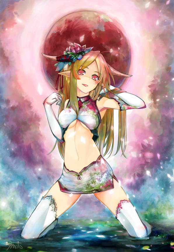 1girl, alternate_costume, bad_id, bad_pixiv_id, breasts, elbow_gloves, ex-keine, female_focus