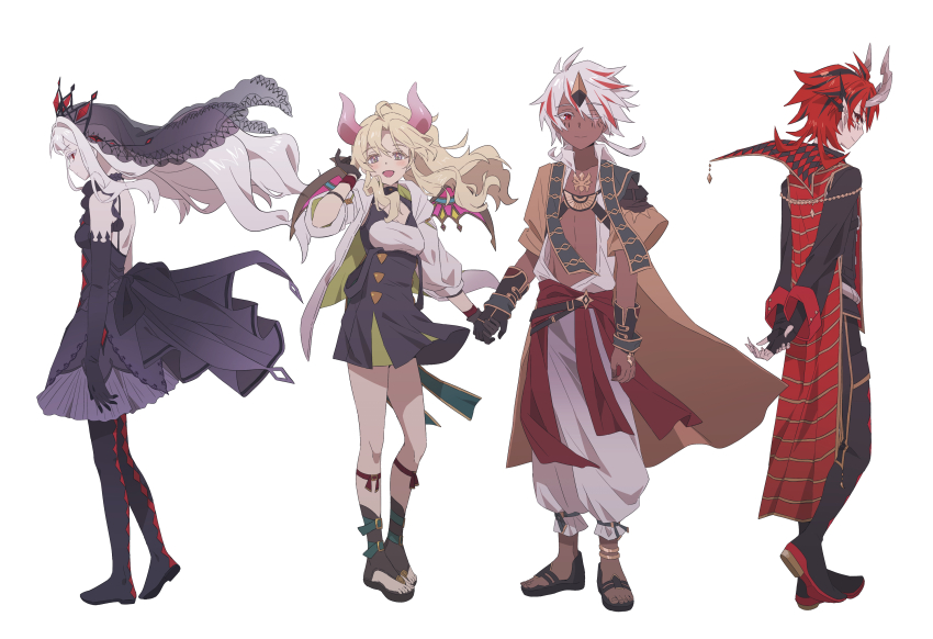 2boys, 2girls, absurdres, albaz_(yu-gi-oh!), aluber_(yu-gi-oh!), aluber_the_jester_of_despia, back, backless_dress