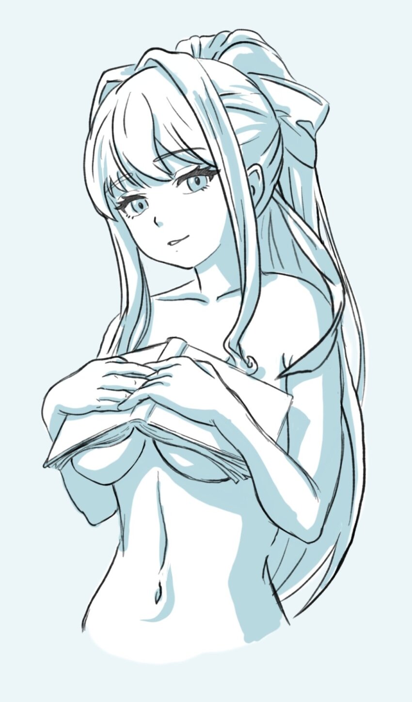 1girl, boobs_in_book_(meme), book, breasts, collarbone, commentary, completely_nude, covering_breasts