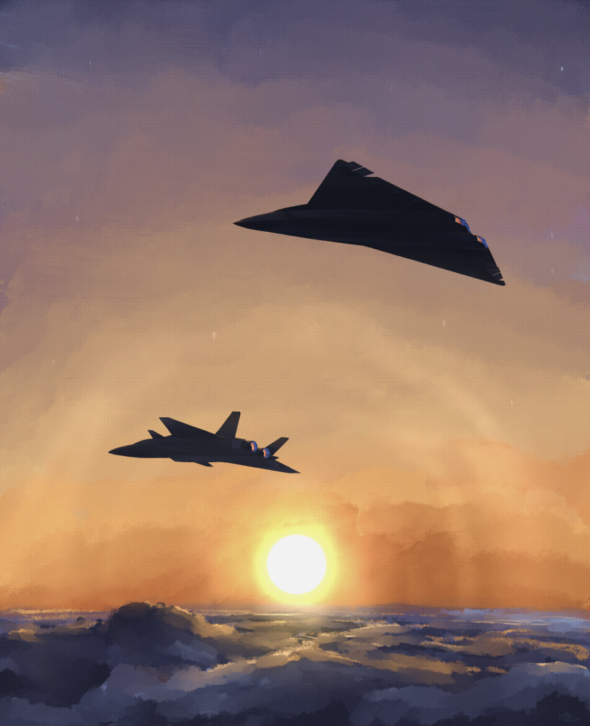 above_clouds, absurdres, aircraft, airplane, canards, chengdu_j-20, chengdu_j-36, chinese_commentary