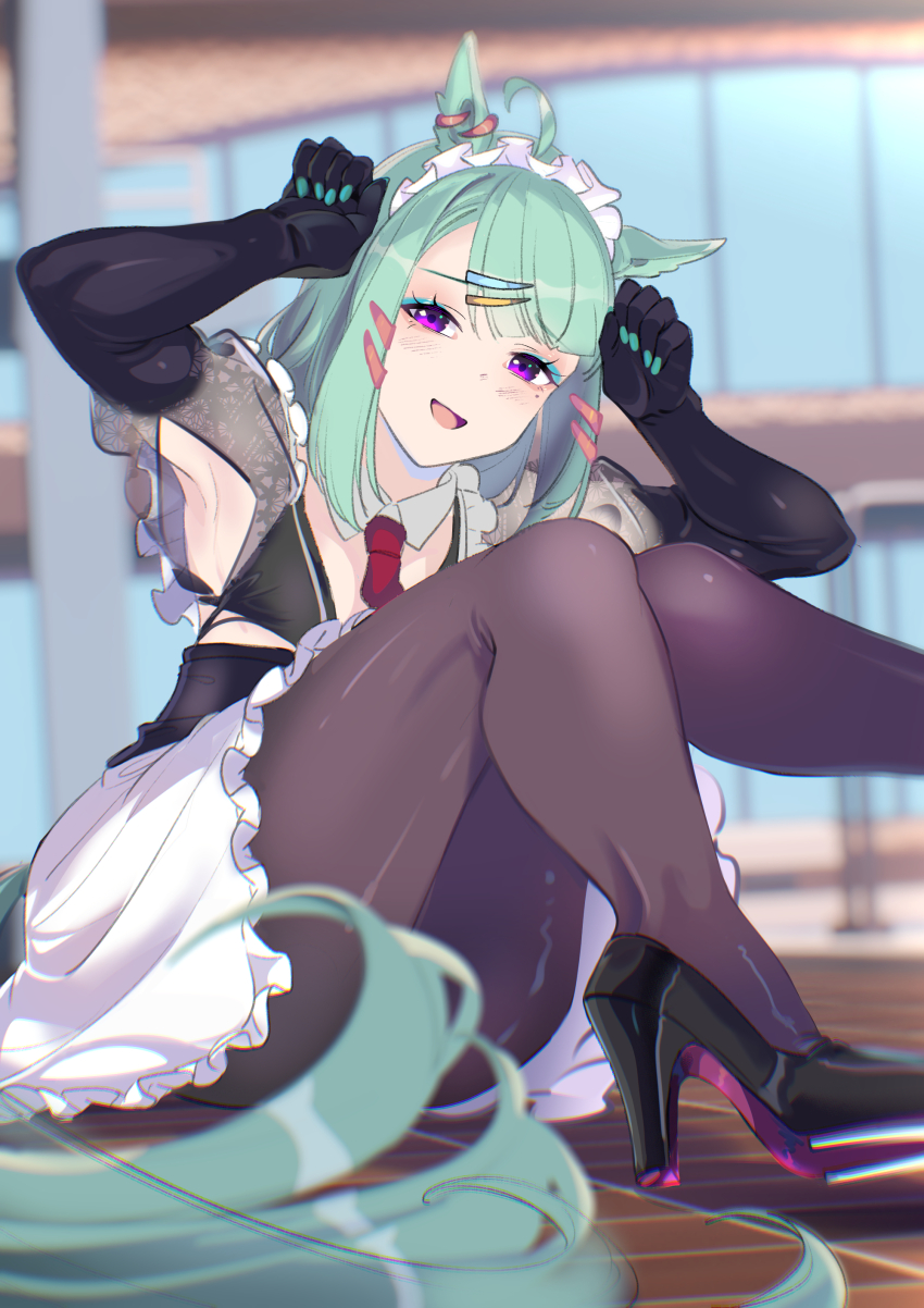 1girl, absurdres, ahoge, alternate_costume, animal_ears, armpits, arms_up, ass