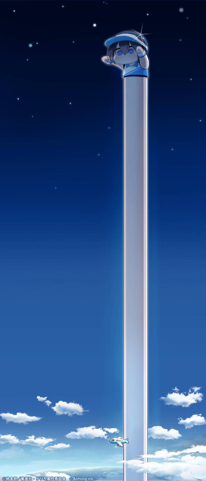 1girl, 2.5_jigen_no_ririsa, 2.5_jigen_no_ririsa_tenshitachi_no_stage, absurdres, aircraft, airplane, black_hair, blonde_hair