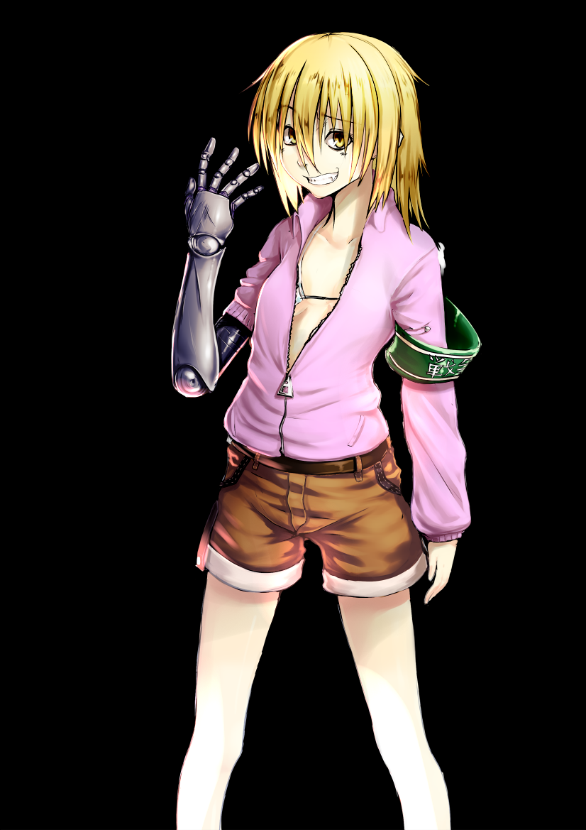 1girl, armband, blonde_hair, blouse, bra, edward_elric, female_focus, fullmetal_alchemist