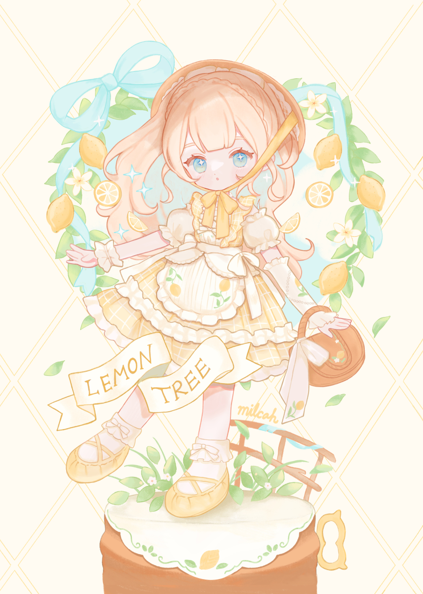 1girl, :o, absurdres, artist_name, bag, blonde_hair, blue_eyes, blue_ribbon