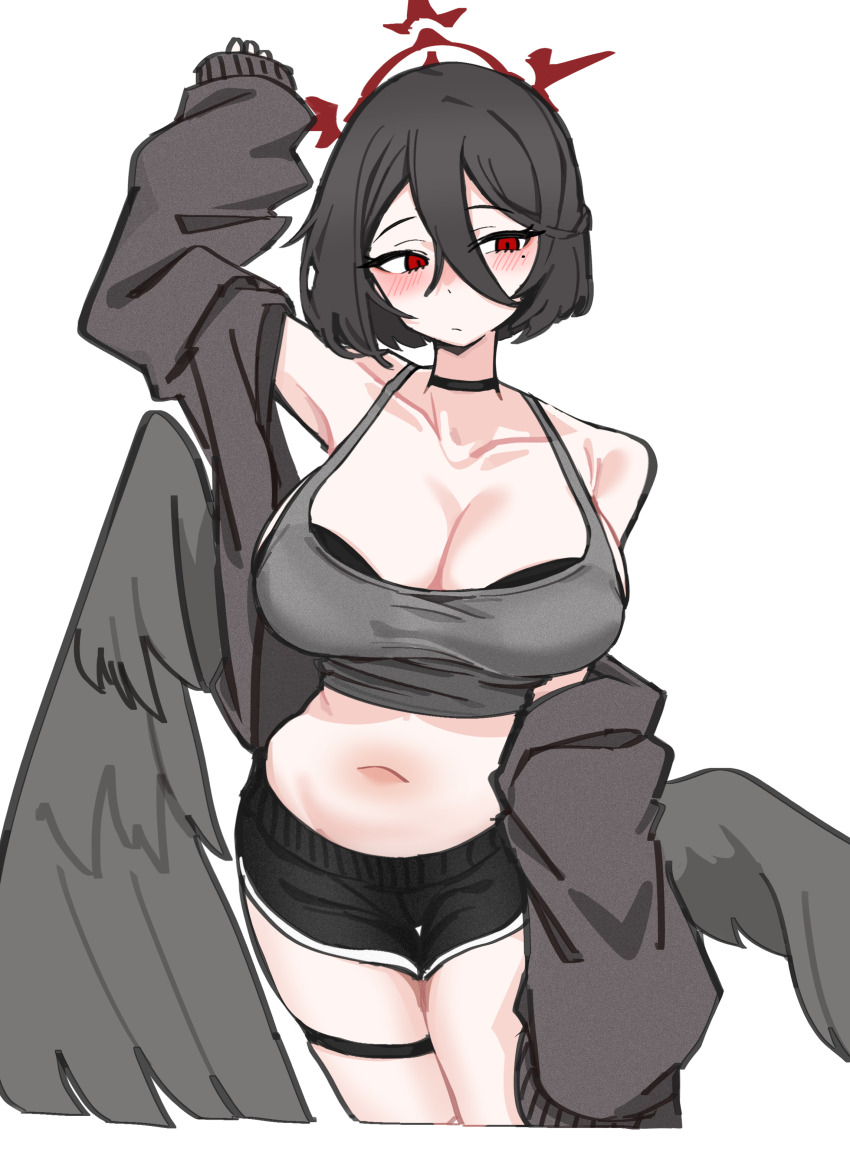 1girl, absurdres, alternate_costume, alternate_hair_length, alternate_hairstyle, arm_up, armpits, black_bra