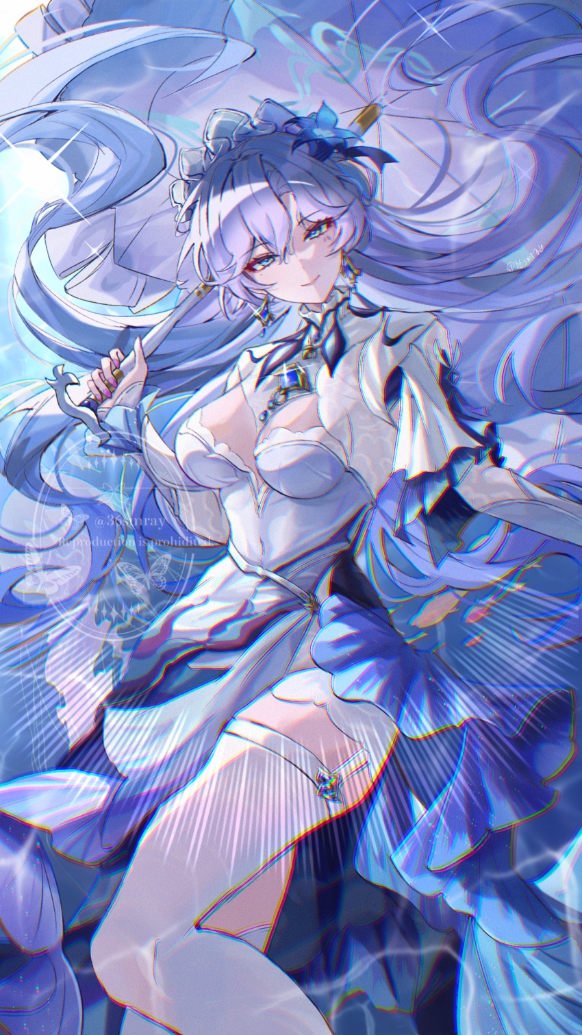 1girl, absurdres, breasts, cantarella_(wuthering_waves), cleavage, closed_mouth, commentary, dress