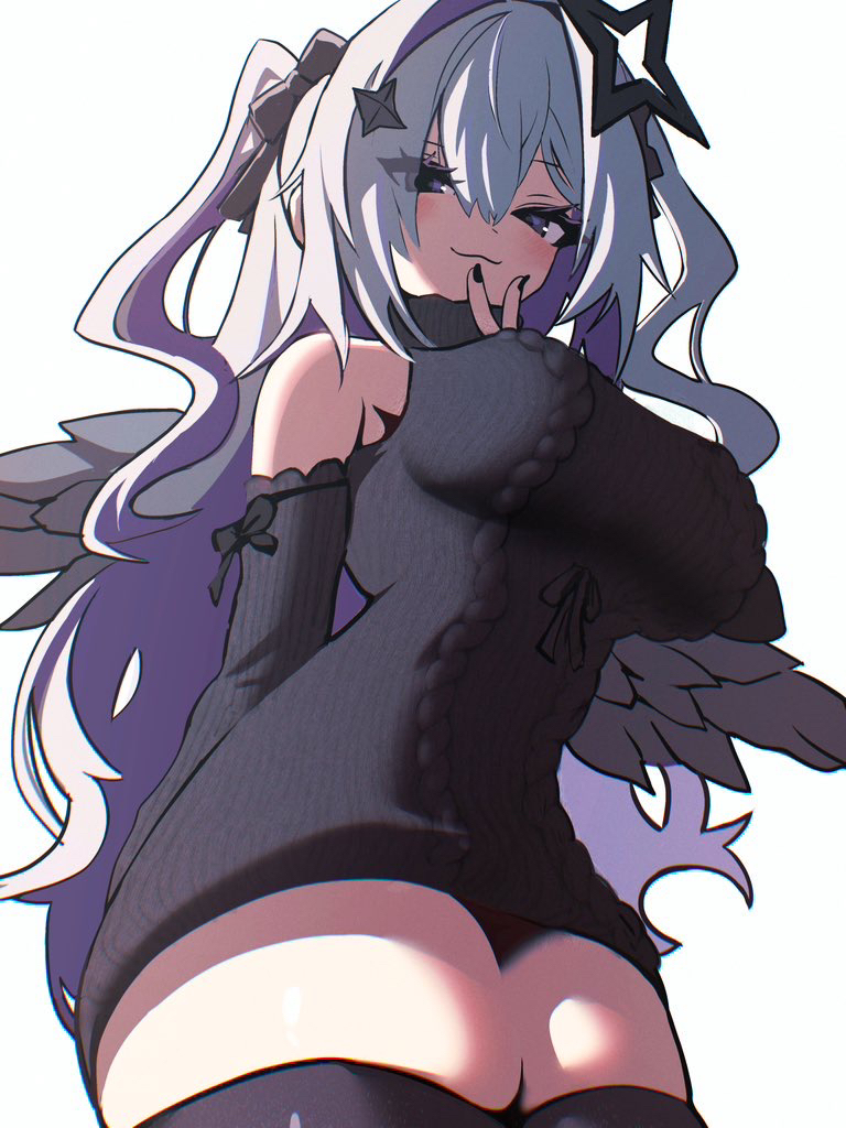 1girl, :3, amane_kanata, amane_konata, angel, angel_wings, arm_warmers, black_nails