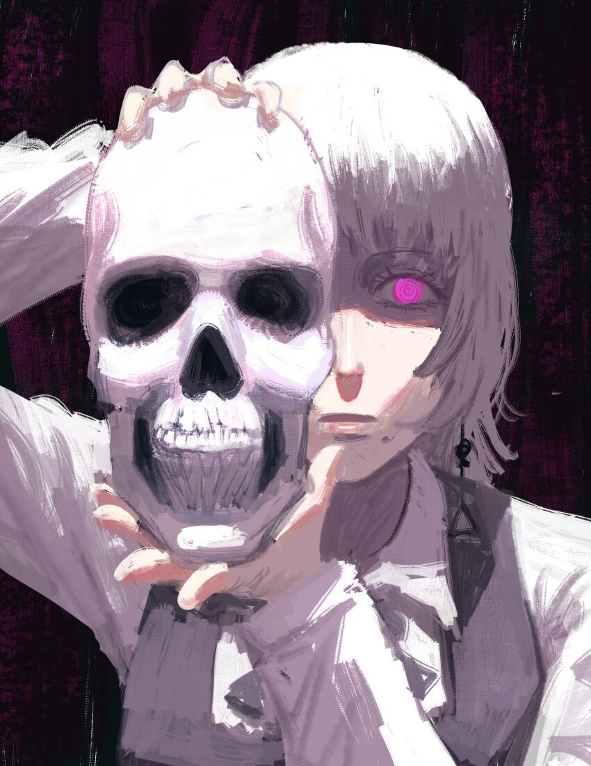 1girl, black_dress, chainsaw_man, dress, earrings, fami_(chainsaw_man), fourth_east_high_school_uniform, highres