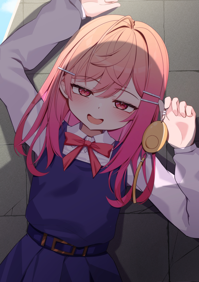 1girl, absurdres, aged_down, ahoge, akuame_(ring3922), blue_dress, bow, bowtie