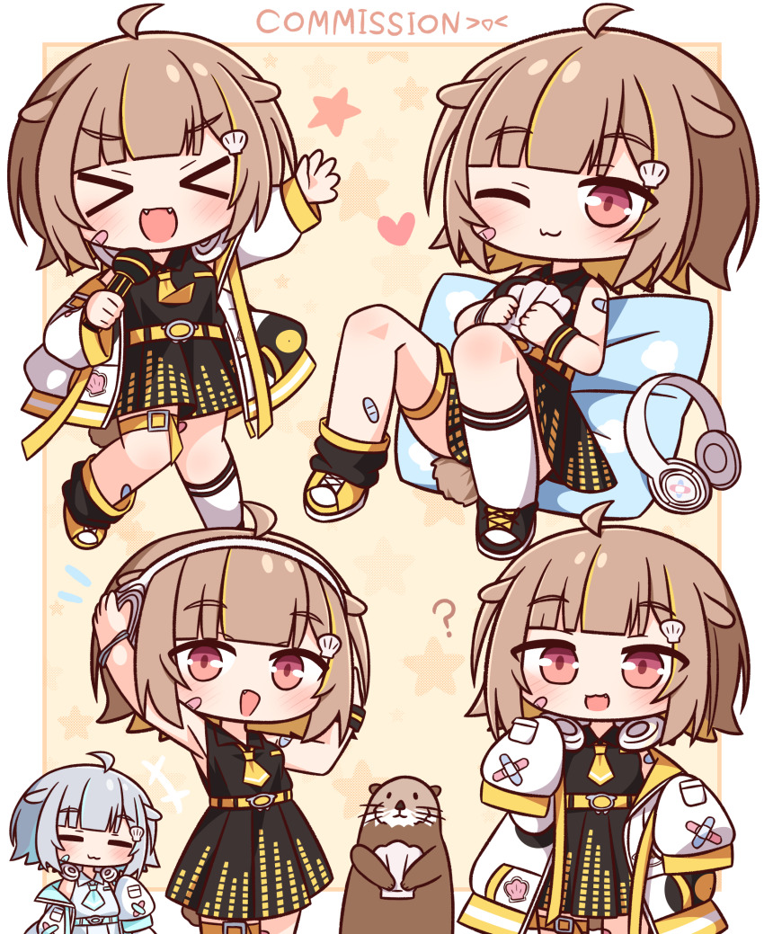 >_<, 1girl, :d, ;), ?, animal_ears, arms_up, asymmetrical_footwear