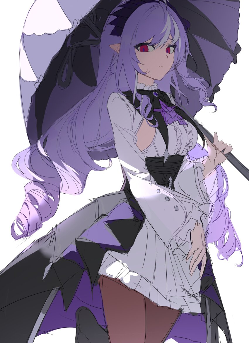 1girl, absurdres, ascot, baiser3rd, blue_pupils, breasts, center_frills, dress