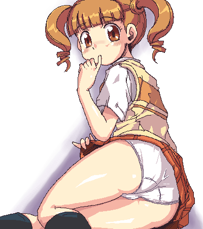 00s, 1girl, 4040_(abonriya), ass, black_socks, blush, brown_eyes, cleft_of_venus