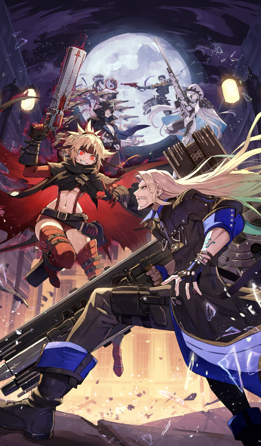 3boys, 3girls, alternate_eye_color, anastasia_(fate), aqua_hair, arm_tattoo, battle, beard