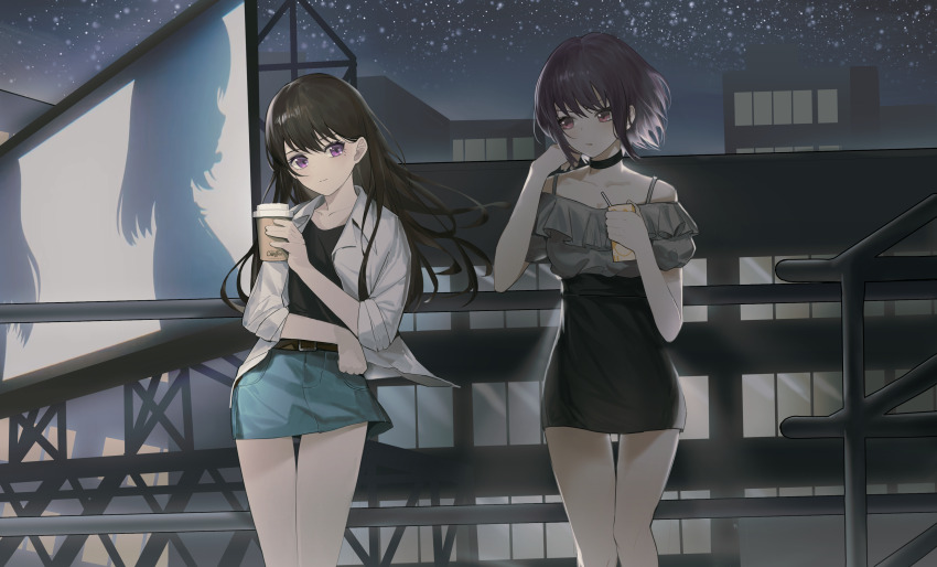 2girls, absurdres, anli_(jwcpp4sum0mgk5r), bang_dream!, bang_dream!_it's_mygo!!!!!, belt, black_choker, black_hair