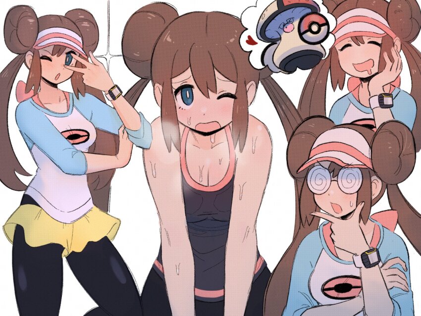 1girl, 2024_pokemon_teraleak, amoonguss, black_pantyhose, blue_eyes, breasts, breath, bright_pupils