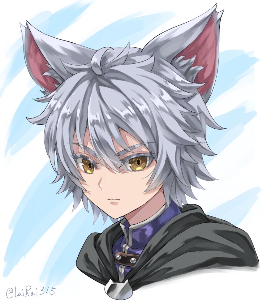 1boy, 888666, absurdres, animal_ears, black_cape, cape, closed_mouth, colored_eyelashes