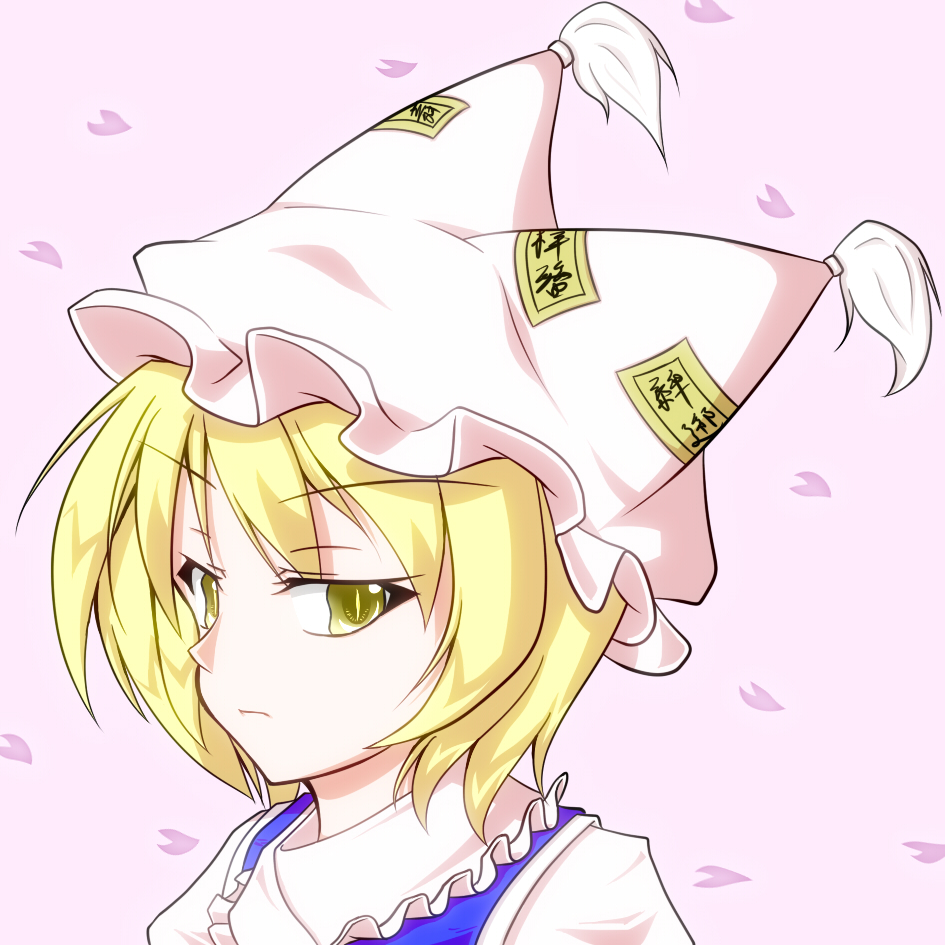 1girl, animal_ears, blonde_hair, expressionless, female_focus, flower, green_eyes, hat