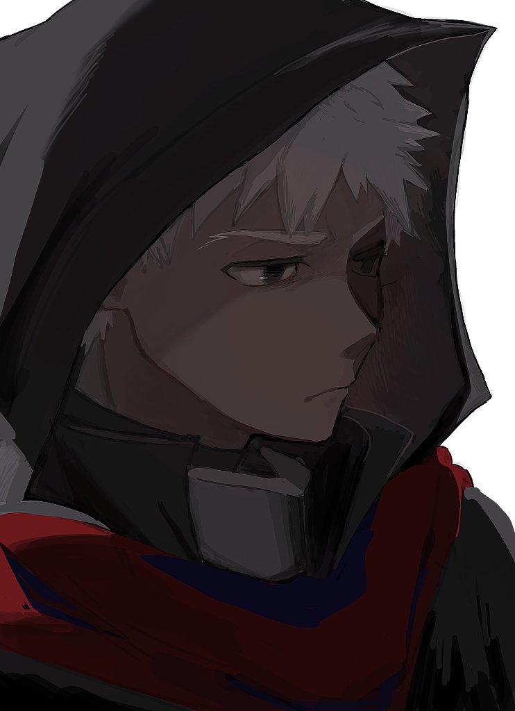 1boy, archer_(fate), black_cloak, black_eyes, cloak, dark-skinned_male, dark_skin, fate/grand_order