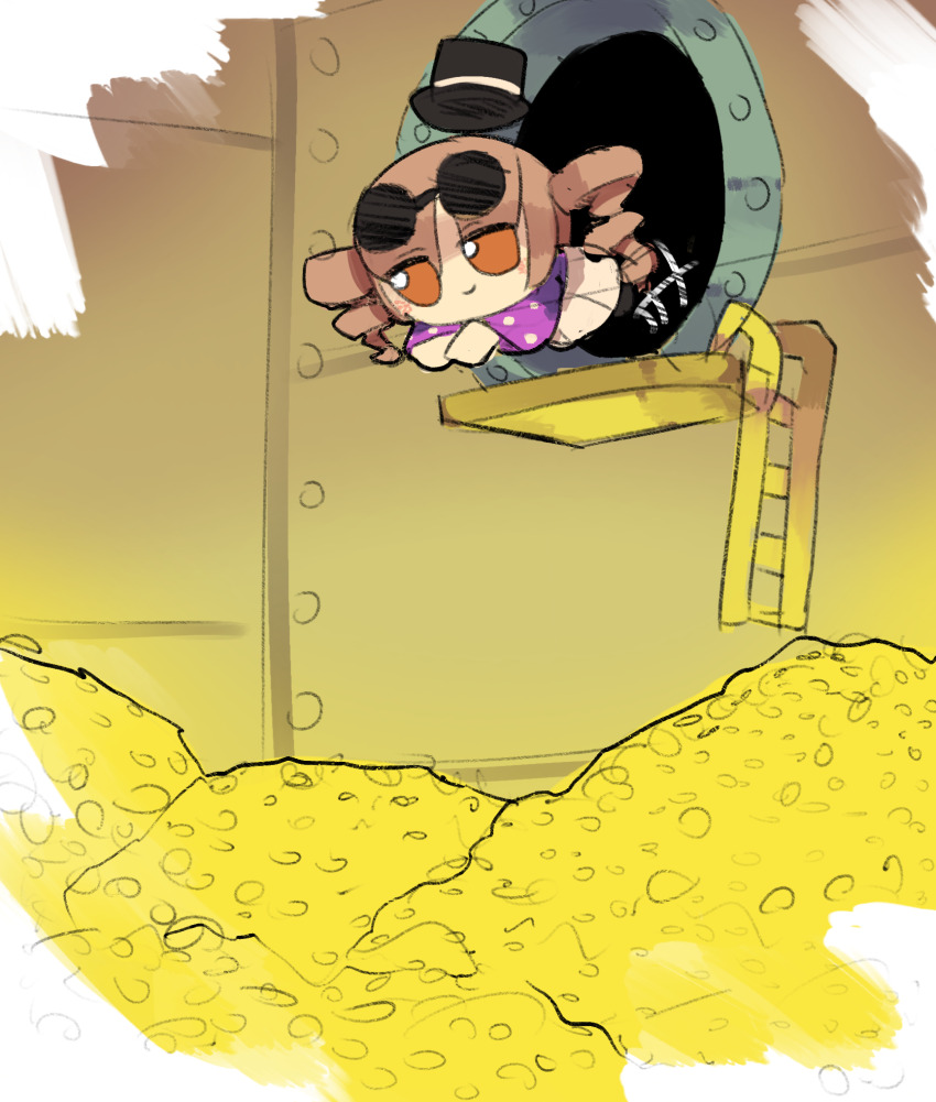 1girl, 7-mirano, character_doll, diving, doll, dress, drill_hair, ducktales