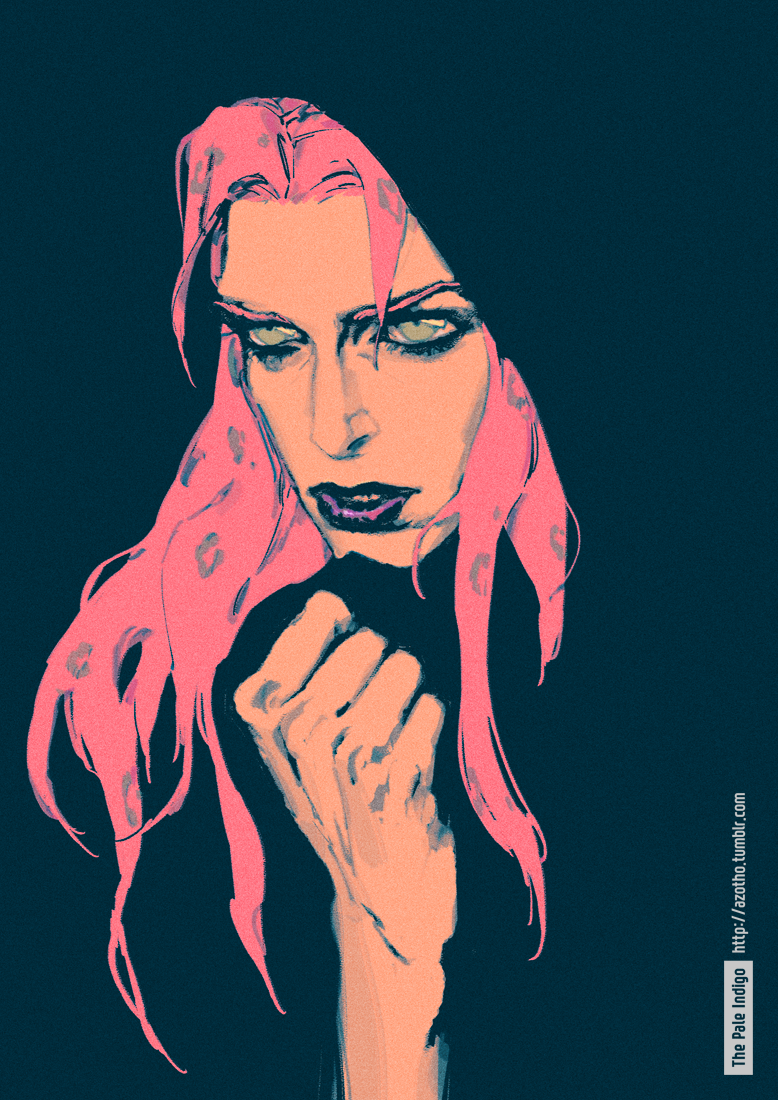 1boy, artist_name, commentary, diavolo, green_eyes, jojo_no_kimyou_na_bouken, long_hair, makeup