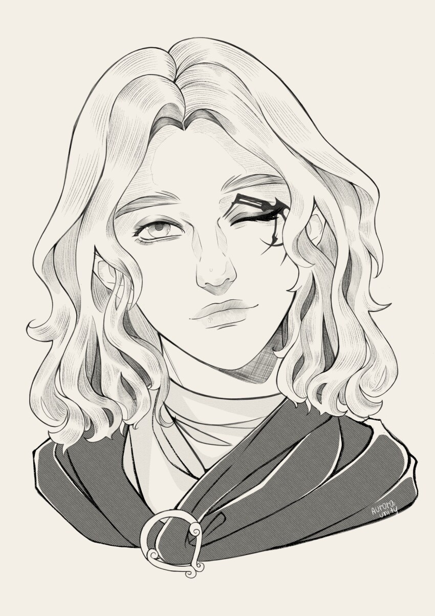 1girl, aurora_unity, black_cloak, cloak, elden_ring, facial_mark, highres, hood