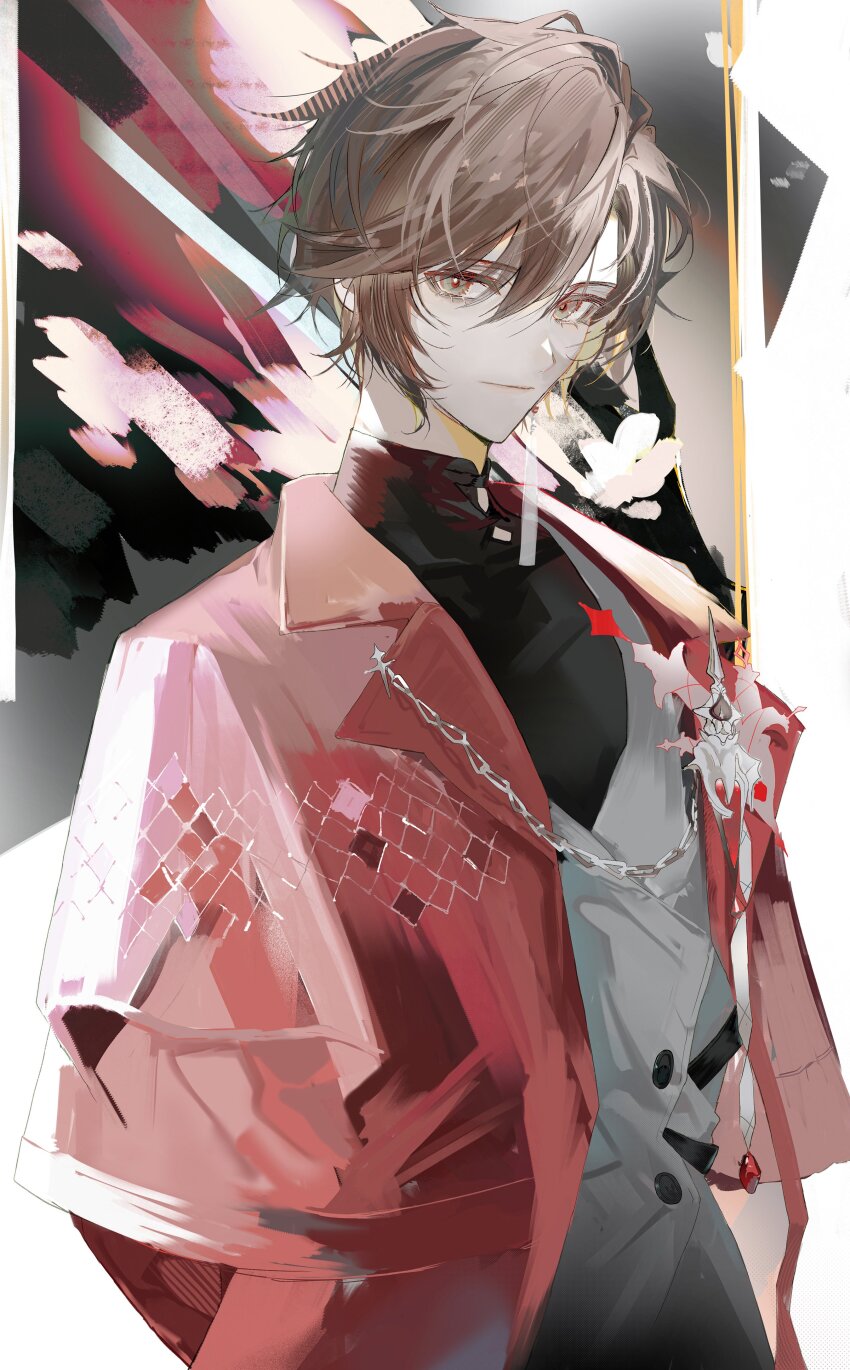 absurdres, brown_hair, forever_7th_capital, green_eyes, hair_between_eyes, highres, jacket, red_jacket