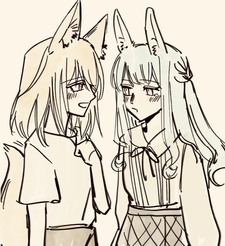 2girls, absurdres, animal_ears, bang_dream!, bang_dream!_it's_mygo!!!!!, blonde_hair, blue_hair, chinese_commentary