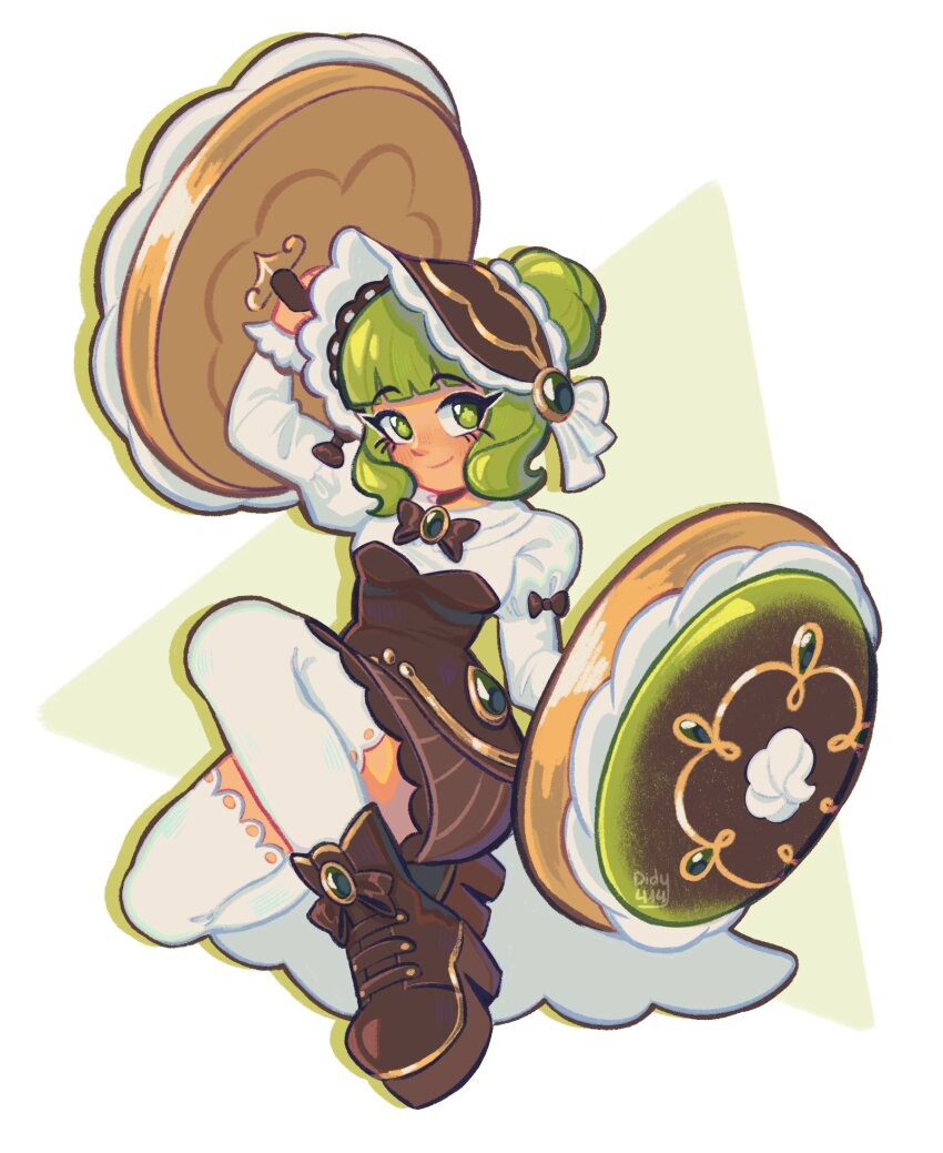 1girl, aegyo_sal, blunt_bangs, cookie_run, cookie_run:_kingdom, didy414, dress, green_eyes