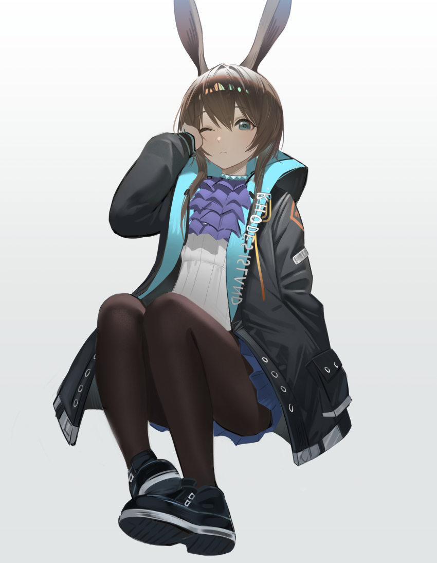 1girl, absurdres, amiya_(arknights), animal_ears, aqua_eyes, arknights, ascot, black_coat