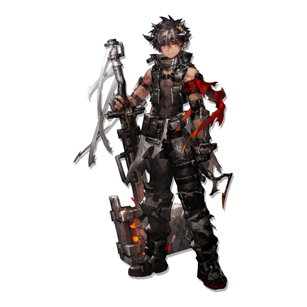 1boy, ankle_boots, arknights, armband, bare_shoulders, black_boots, black_gloves, black_hair