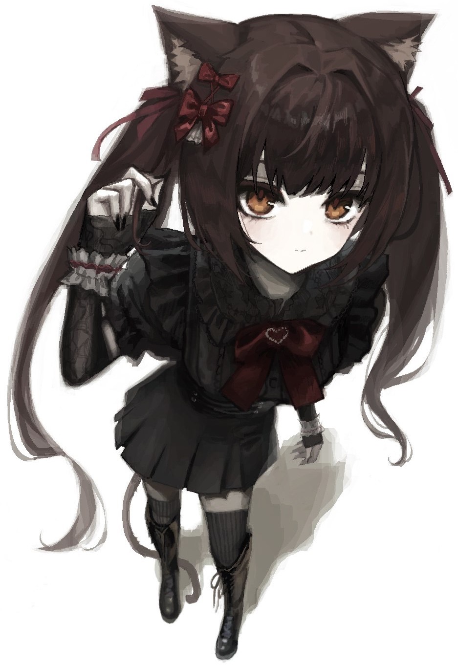 1girl, alternate_costume, animal_ear_fluff, animal_ears, arm_warmers, black_shirt, black_skirt, black_thighhighs