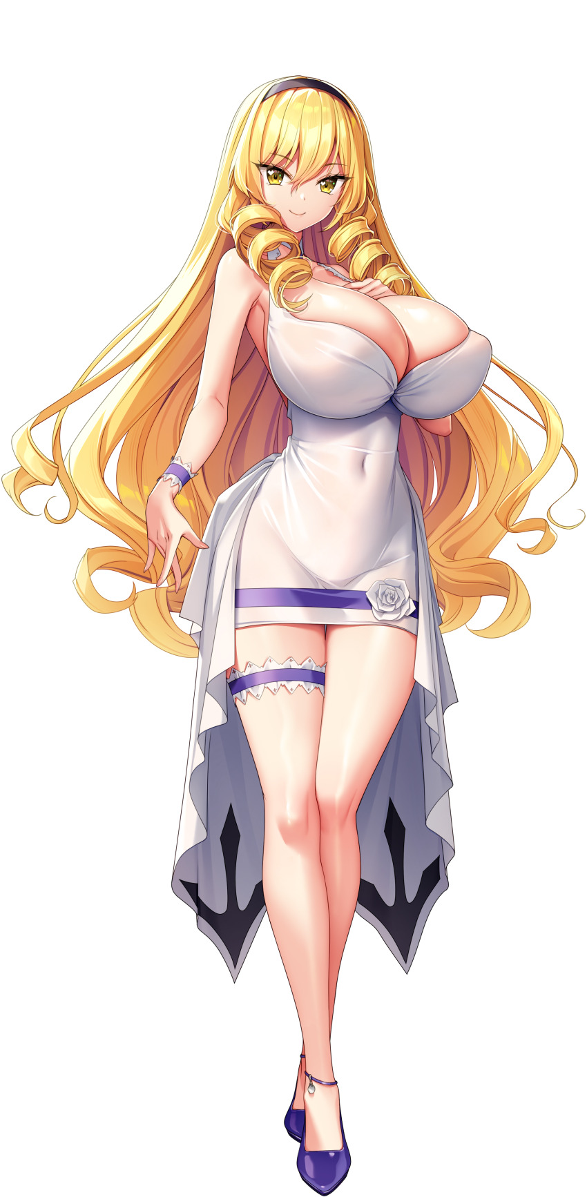 1girl, absurdres, akagi_rio, anklet, black_headband, blonde_hair, blue_shoes, breasts