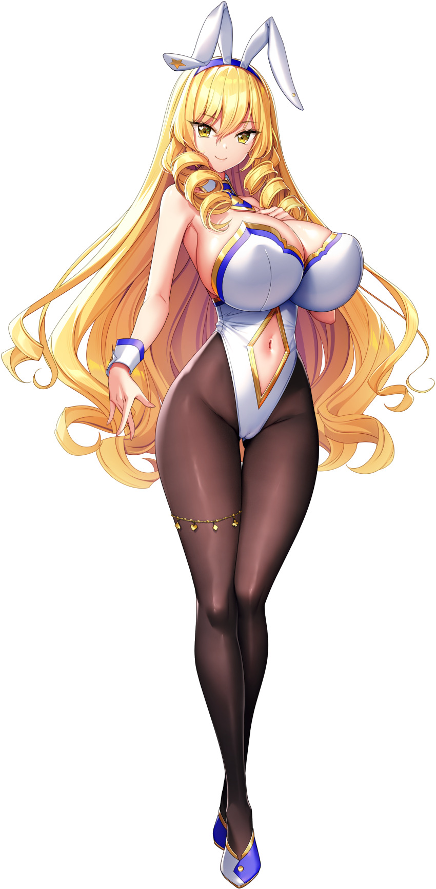 1girl, absurdres, akagi_rio, animal_ears, blonde_hair, blue_necktie, blue_trim, breasts