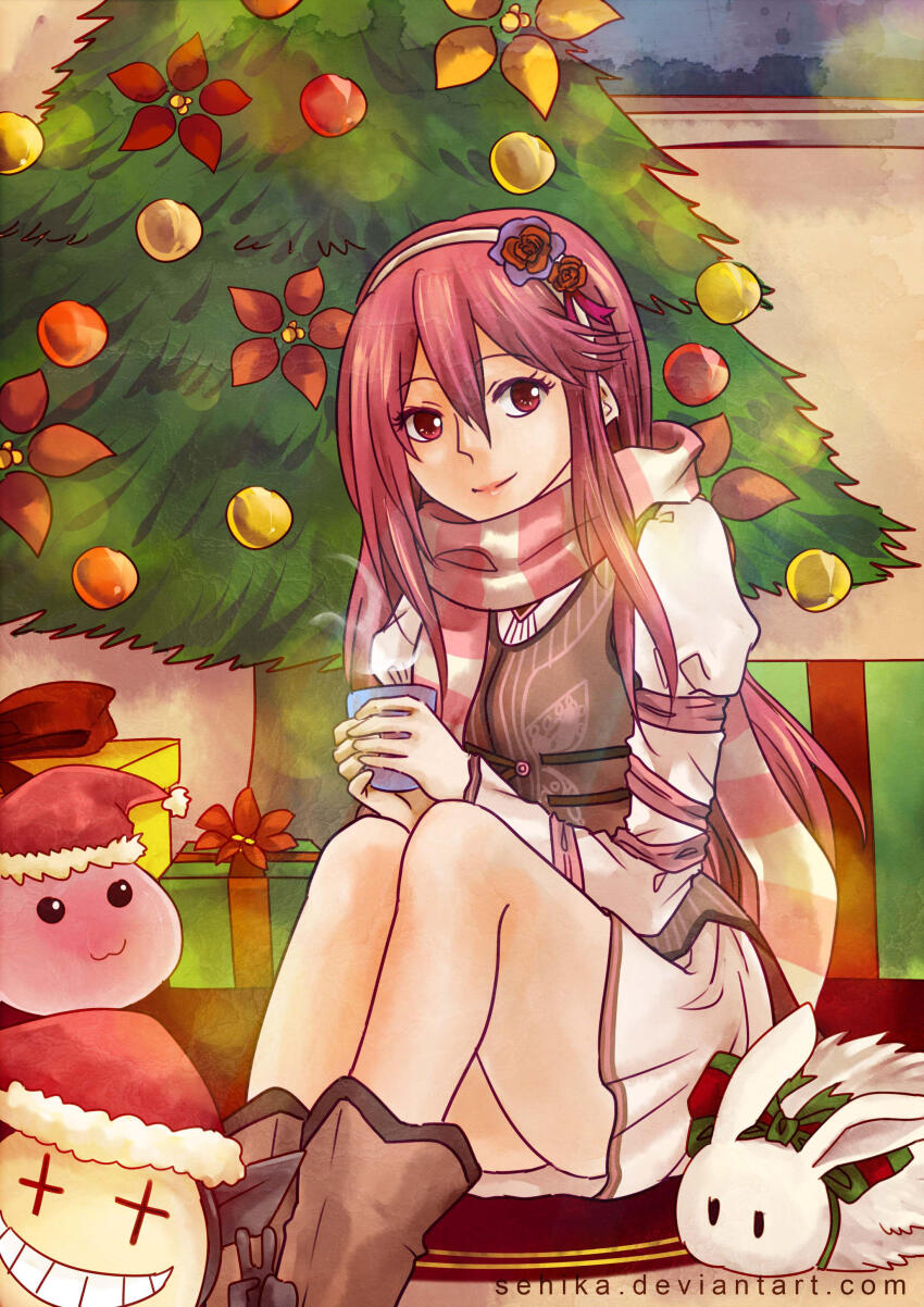 1girl, :3, absurdres, boots, box, brown_boots, brown_vest, champourado