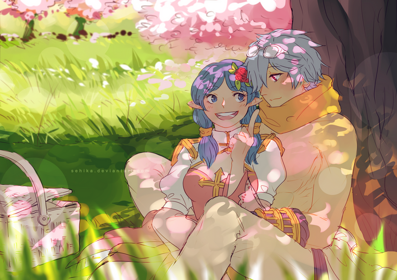 1boy, 1girl, arch_bishop_(ragnarok_online), blue_eyes, blue_hair, blush, breasts, champourado