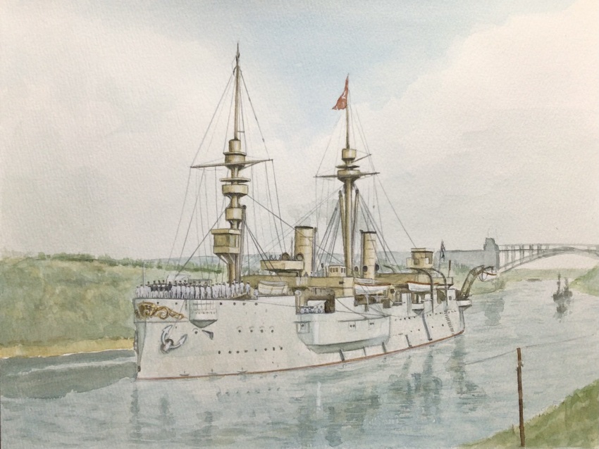 atelier_bono, bridge, canal, cannon, highres, imperial_german_navy, ironclad, kiel_canal