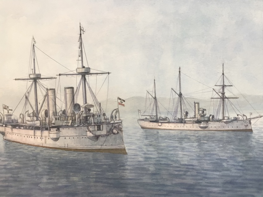 atelier_bono, flag, highres, imperial_german_navy, imperial_war_flag, ironclad, mast, military_vehicle