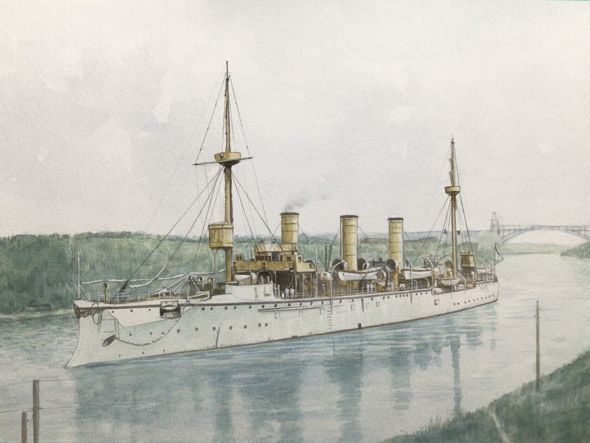 atelier_bono, bridge, canal, flag, highres, imperial_german_navy, imperial_war_flag, ironclad