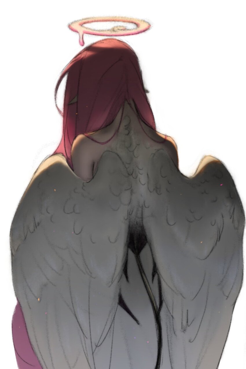 1girl, angel, angel_wings, colored_skin, cookie_run, cookie_run:_kingdom, demon_girl, demon_tail