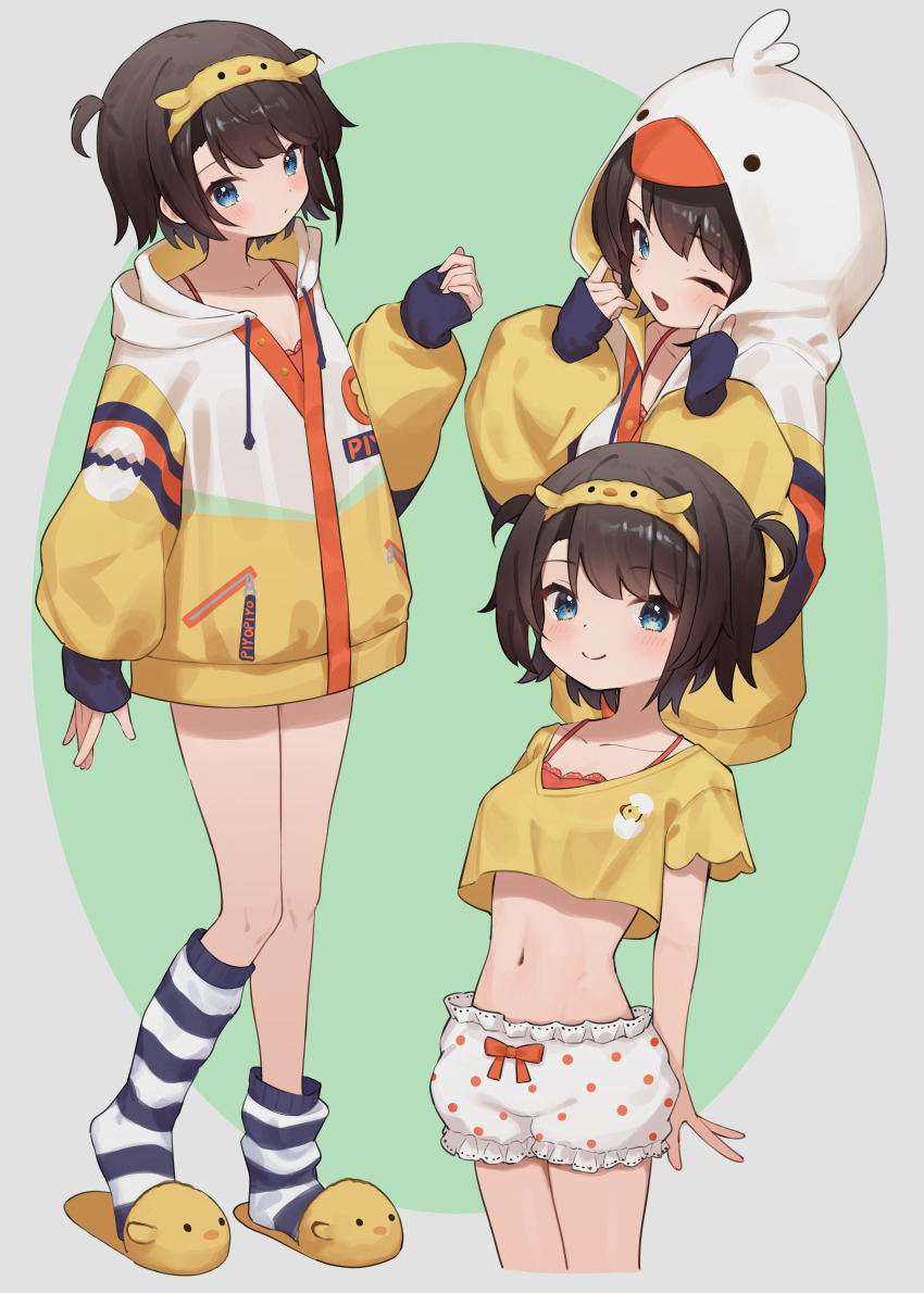 1girl, absurdres, animal_hood, animal_slippers, arms_at_sides, arms_behind_back, black_socks, bloomers