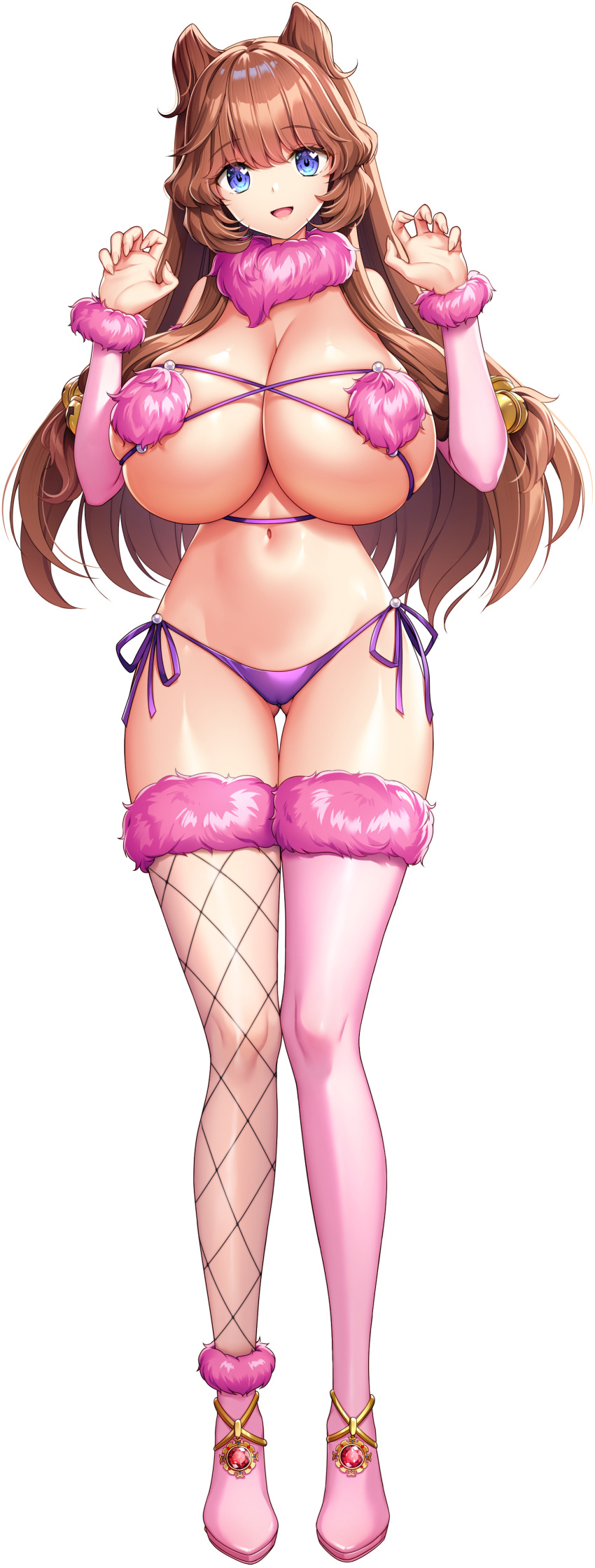 1girl, absurdres, akagi_rio, bell, blue_eyes, boots, breasts, brown_hair