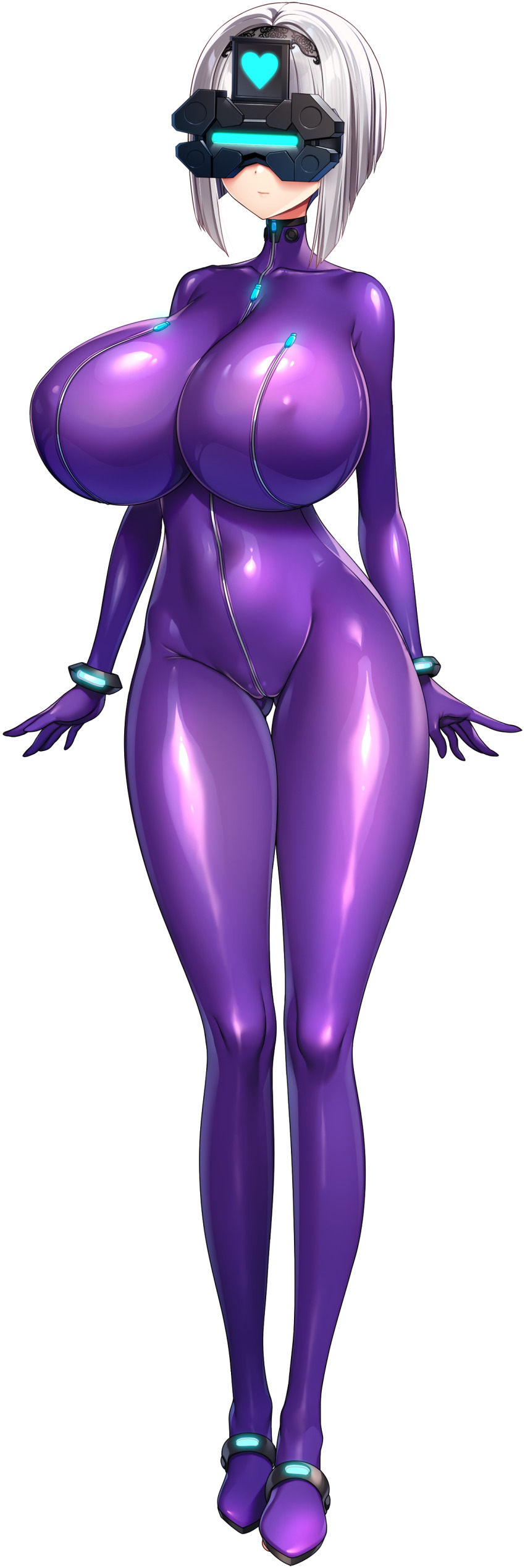 1girl, absurdres, akagi_rio, arms_at_sides, black_hairband, blunt_bangs, bob_cut, bodysuit