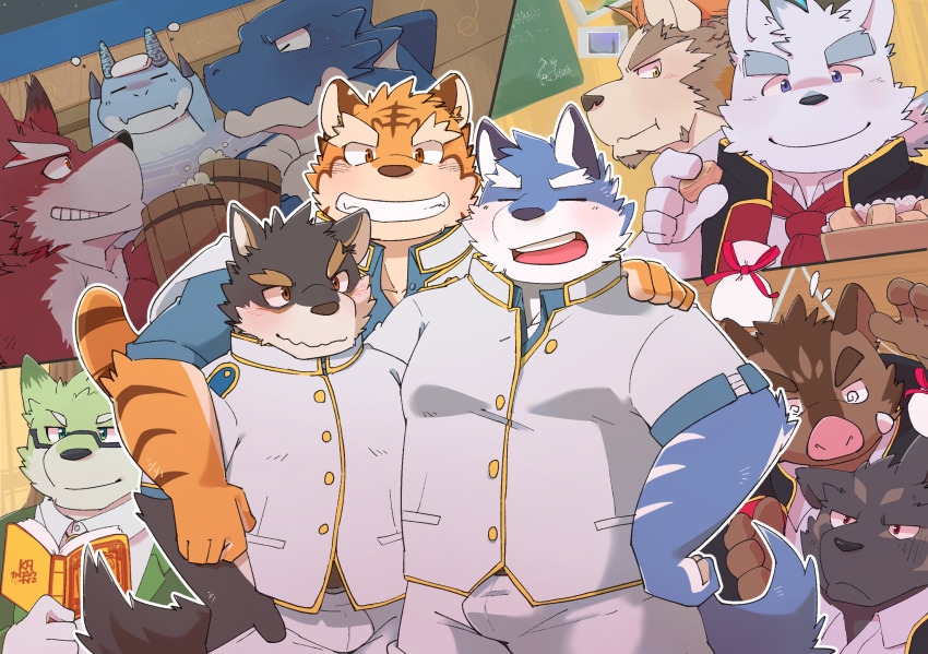 6+boys, argo_northrop_(knights_college), bara, bathing, bear, bear_boy, boar_boy, book