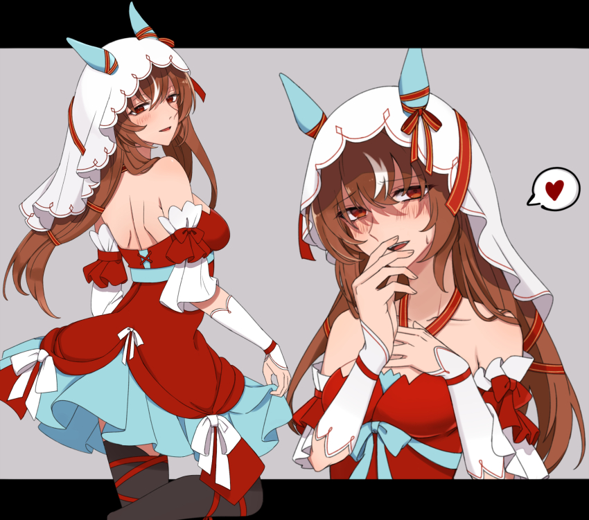 1girl, animal_ears, blush, breasts, brown_hair, cleavage, collarbone, commentary_request